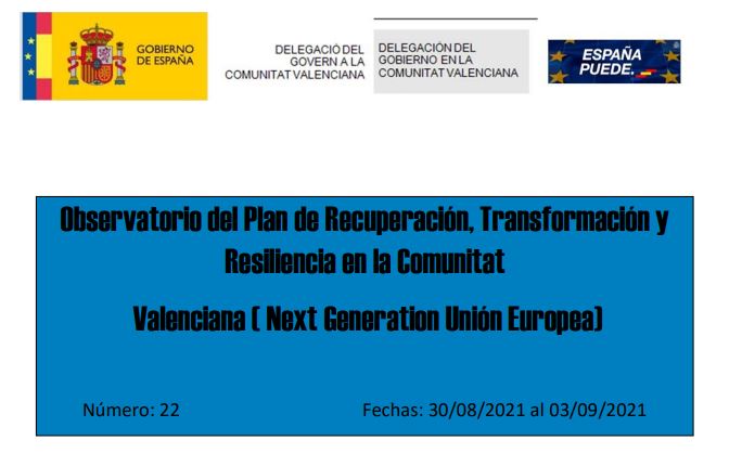 Butlletí Observatori del Pla de Recuperació, Transformació i Resiliència del Govern d'Espanya en la Comunitat Valenciana (Next Generation Unió Europea)