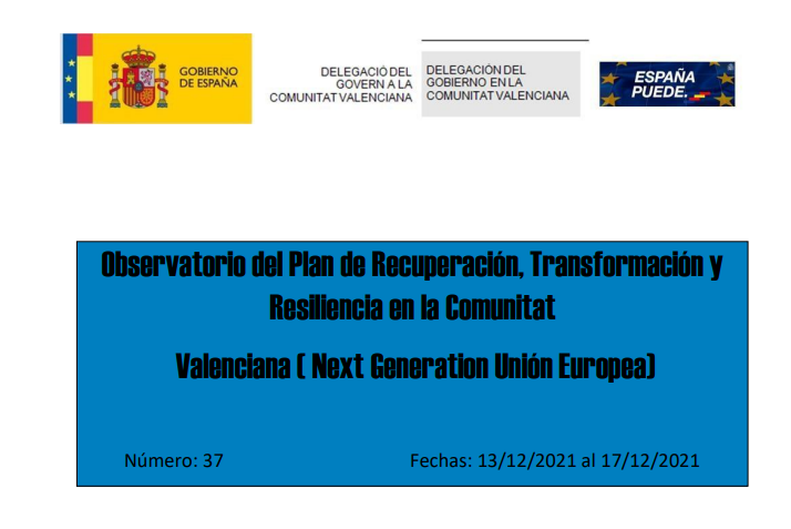 Butlletí de l'Observatori del Pla de Recuperació, Transformació i Resiliència del Govern d'Espanya en la Comunitat Valenciana (Next Generation Unió Europea)