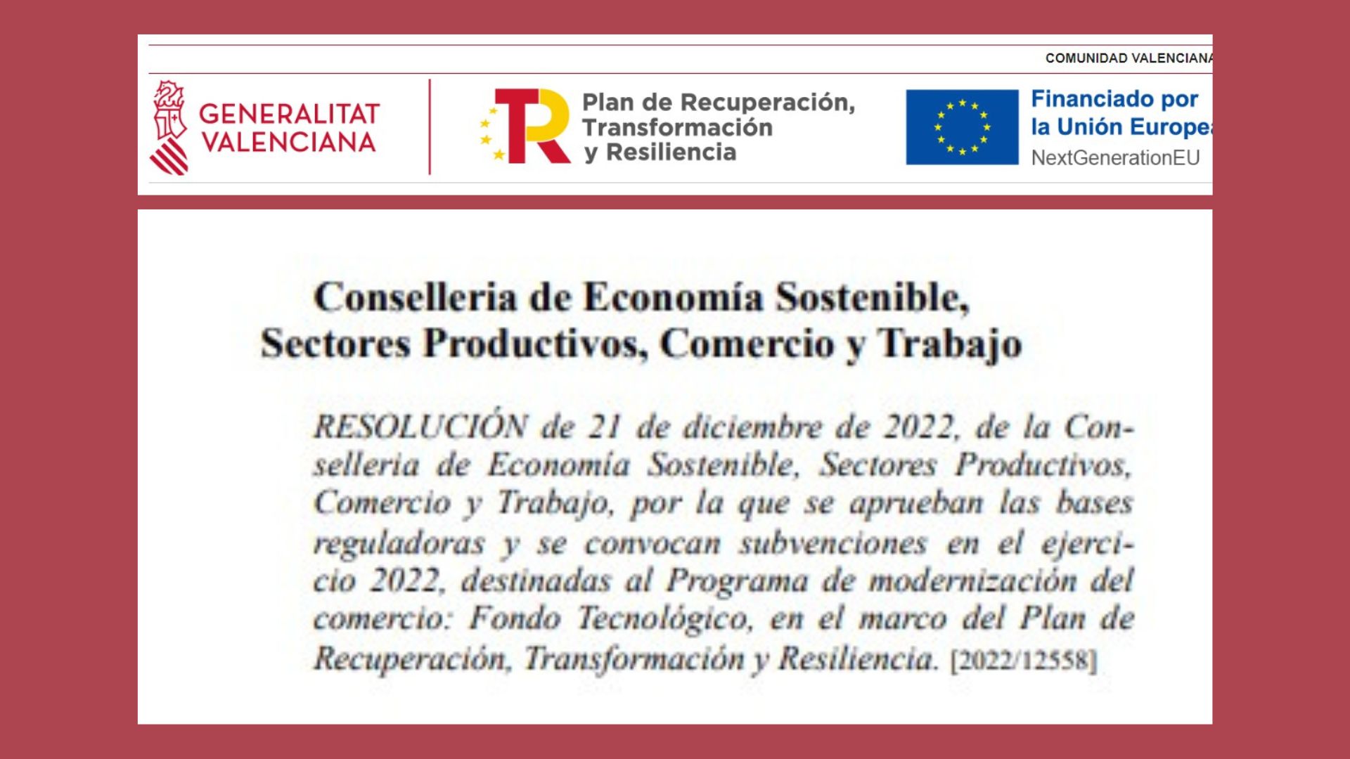 Subvenciones: Programa de modernización del comercio